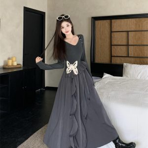 Butterfly Irregular Hem Long Sleeve Little Black Dress