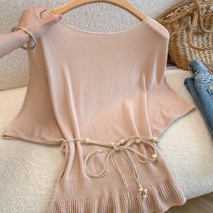 2026 Summer Minimalist Batwing Sleeve Knit Top for Women
