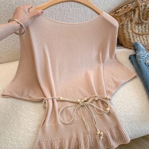 2026 Summer Minimalist Batwing Sleeve Knit Top for Women