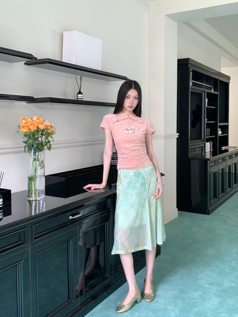 New Chinese Style Embroidered Top and A-Line Skirt Set - Image 4