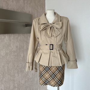 WAHJU British Brown Autumn Vintage Double-Breasted Trench Coat and Skirt Set for Women