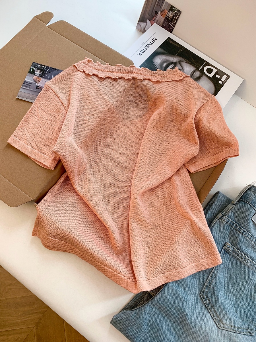 Women's Summer Lace Collar Short Sleeve Knit Top - Loose Slimming Pullover - Image 4